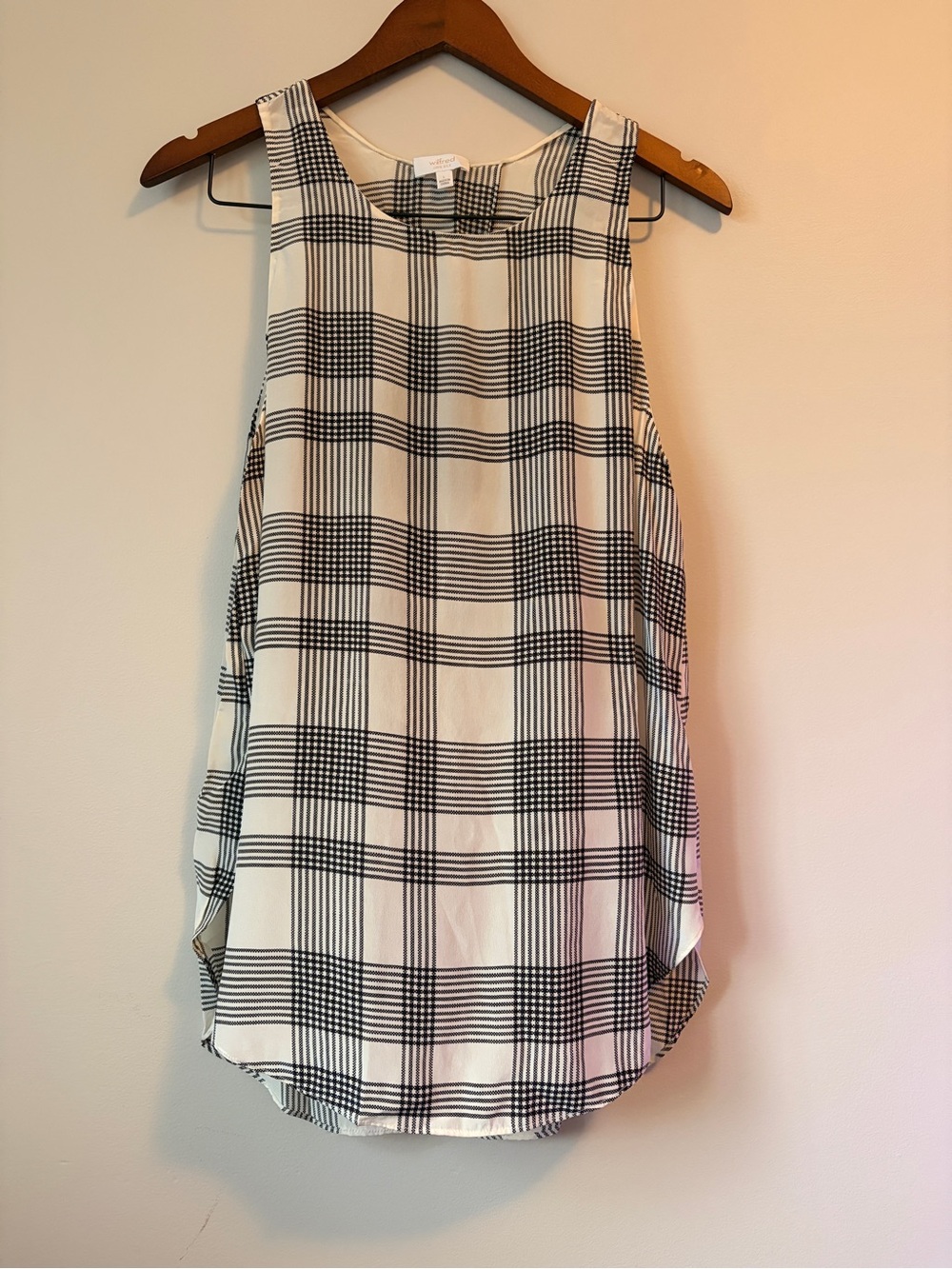Wilfred Aritzia Silk Windowpane Plaid Split Back Blouse Tank Large L